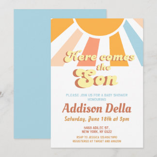 Retro Sunshine Sun Themed Boy Baby Shower Invitation