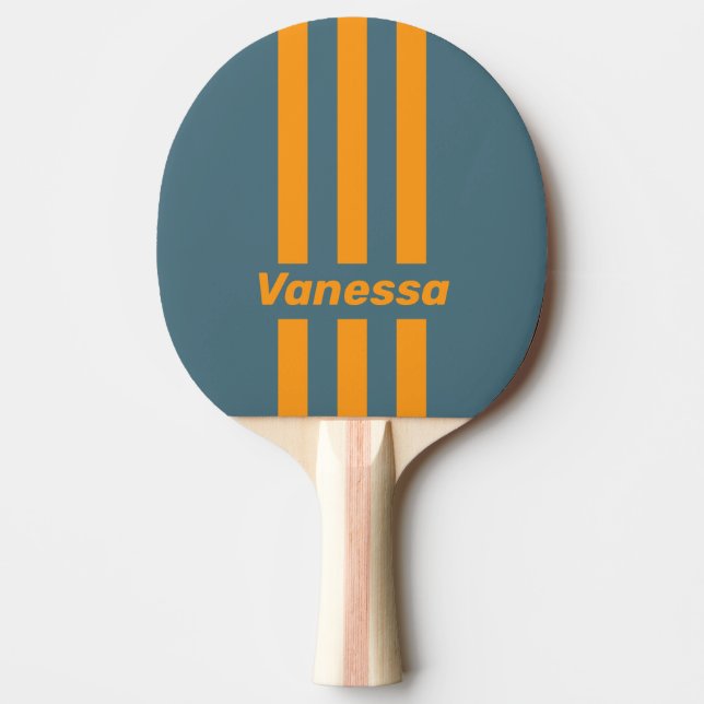 Retro Sunshine Three Pin Stripes with Name Ping Pong Paddle (Front)