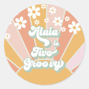 Retro Sunshine Two Groovy Daisy Birthday Classic Round Sticker