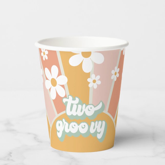 Retro Sunshine Two Groovy Daisy Birthday Paper Cups (Front)