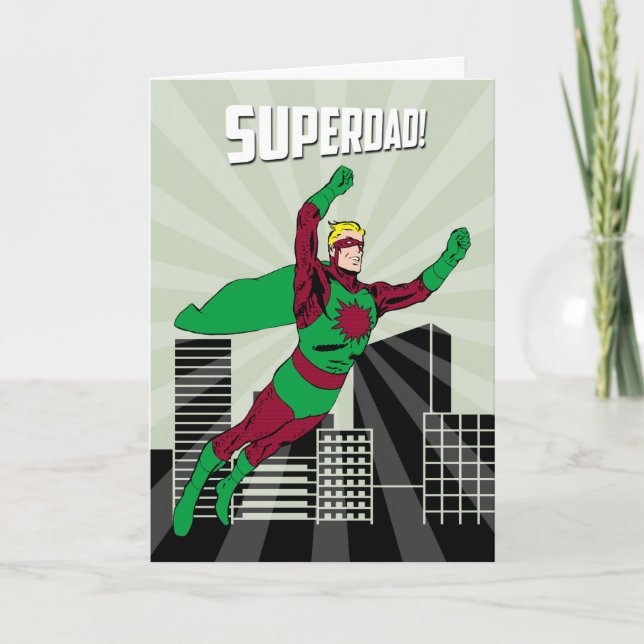 Retro Superhero Dad in the Air for Father's Day Thank You Card (Front)