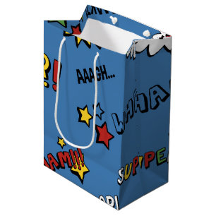 Retro Superhero Kids Pattern Medium Gift Bag