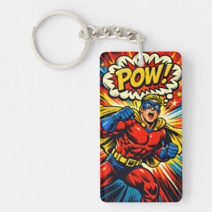 Retro Superhero POW! Comic Book Pop Art Key Ring