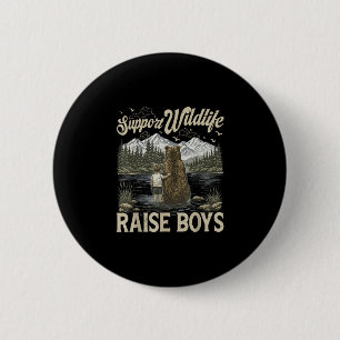 Retro support wildlife raise boys funny mama bear 6 cm round badge