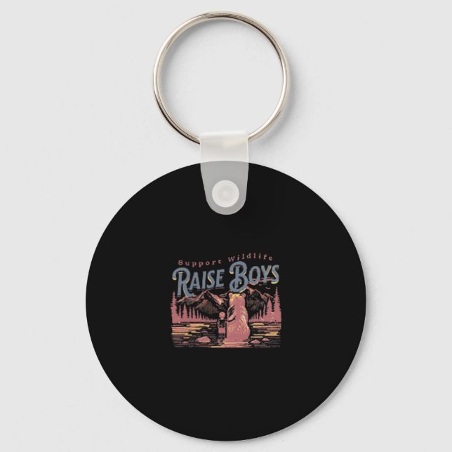 Retro support wildlife raise boys funny mama bear key ring (Front)