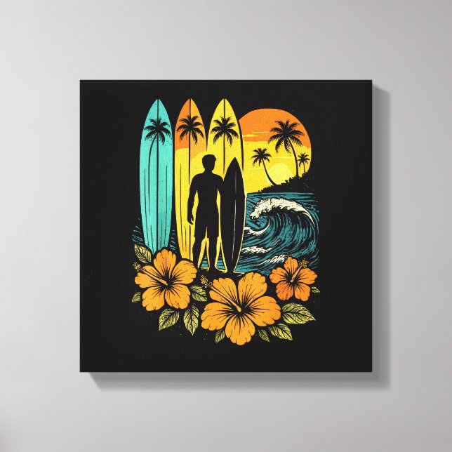 Retro Surf Beach Sunset Tropical Canvas Print (Front)