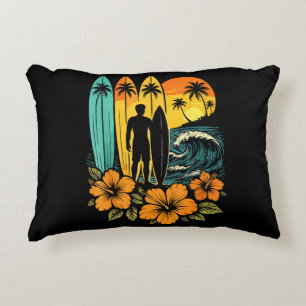 Retro Surf Beach Sunset Tropical Decorative Cushion