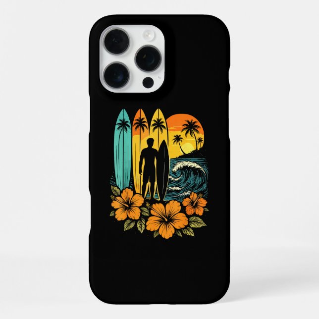 Retro Surf Beach Sunset Tropical iPhone Case (Back)