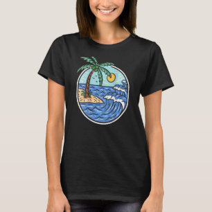 Retro Surf Palm Tree Beach Big Wave Vintage Surfer T-Shirt