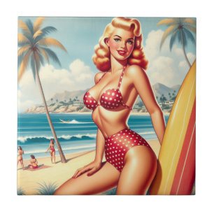 Retro Surf Pin Up Tile
