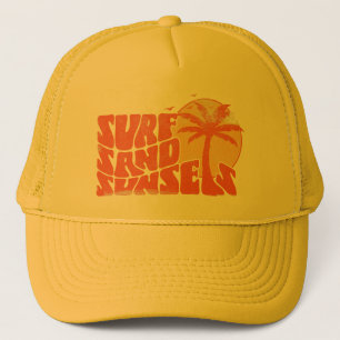 Retro Surf Sand Sunsets Beach Life Palm Tree Trucker Hat