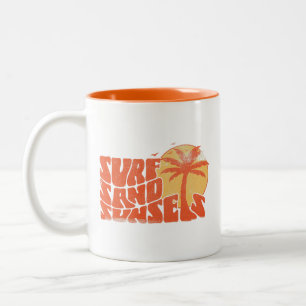 Retro Surf Sand Sunsets Palm Tree Beach Vibes Two-Tone Coffee Mug