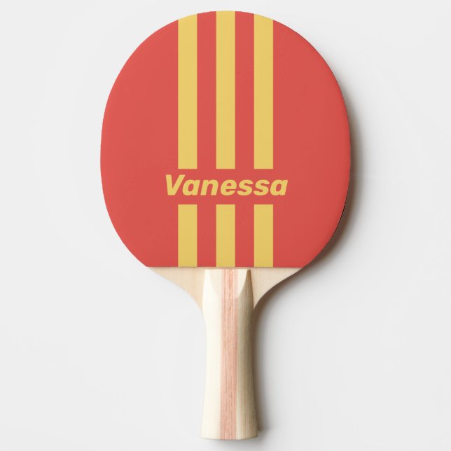 Retro Surf Sunset Three Pin Stripes with Name Ping Pong Paddle (Front)