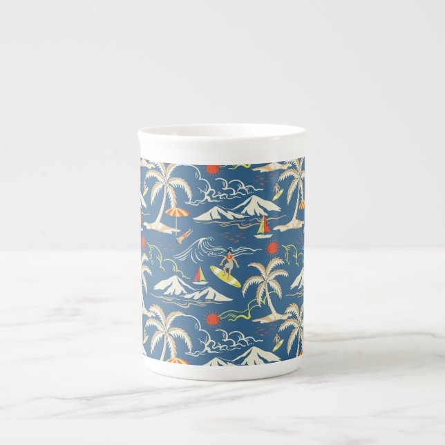 Retro Surf Tropical Pattern Bone China Mug (Front)