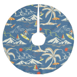 Retro Surf Tropical Pattern Brushed Polyester Tree Skirt