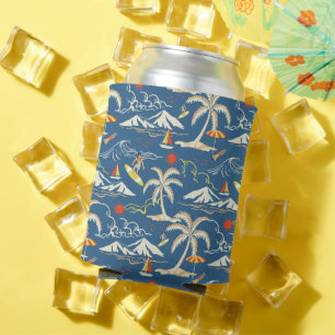 Retro Surf Tropical Pattern Can Cooler