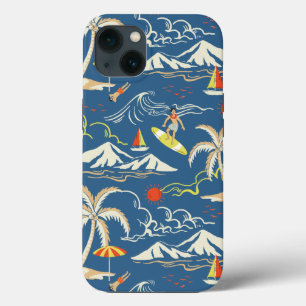 Retro Surf Tropical Pattern iPhone 13 Case