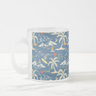 Retro Surf Tropical Pattern Frosted Glass Coffee Mug