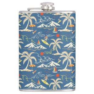 Retro Surf Tropical Pattern Hip Flask