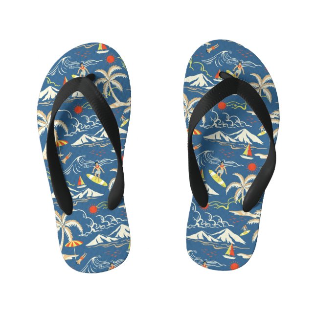 Retro Surf Tropical Pattern Kid's Jandals (Footbed)