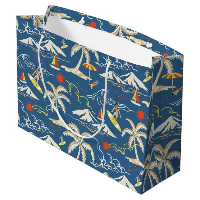 Retro Surf Tropical Pattern Large Gift Bag (Back Angled)
