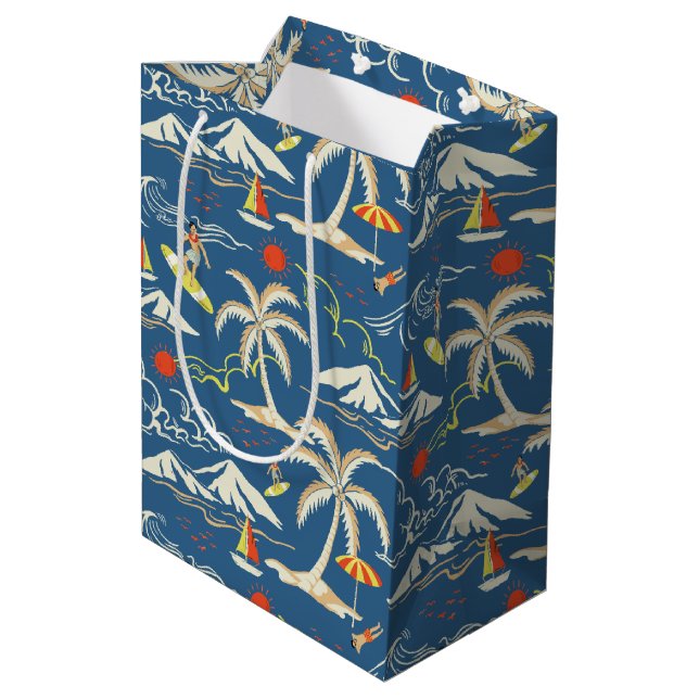 Retro Surf Tropical Pattern Medium Gift Bag (Back Angled)