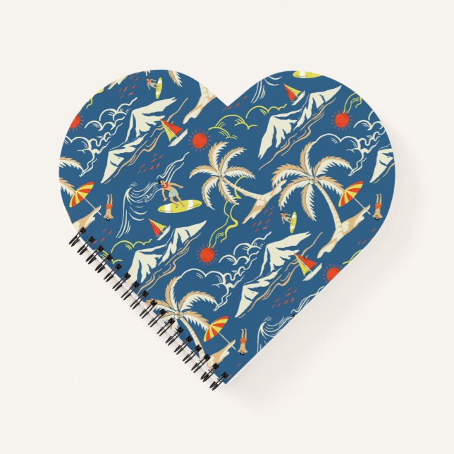 Retro Surf Tropical Pattern Notebook (Front)