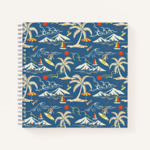 Retro Surf Tropical Pattern Notebook