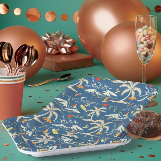 Retro Surf Tropical Pattern Paper Plate (Multi)