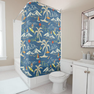Retro Surf Tropical Pattern Shower Curtain