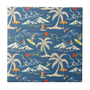 Retro Surf Tropical Pattern Tile