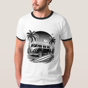 Retro Surf Van & Palm Trees Design T-Shirt