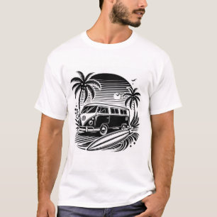 Retro Surf Van & Palm Trees Design T-Shirt