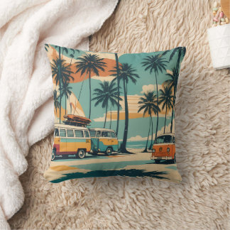 Retro Surf Van & Palm Trees | Tropical Cushion