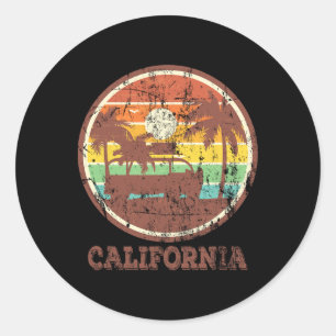 Retro Surf Vintage Sunset Van Surfer Distressed Su Classic Round Sticker