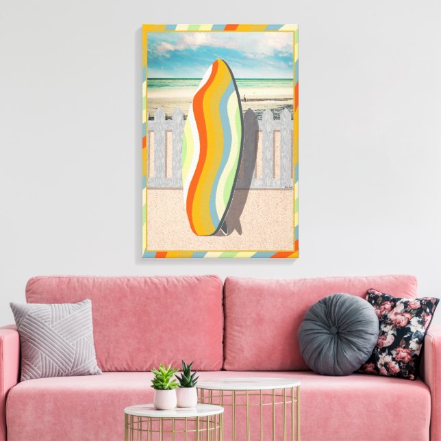  Retro Surfboard Beach Coastal Scene Design Canvas Print (Insitu(LivingRoom))