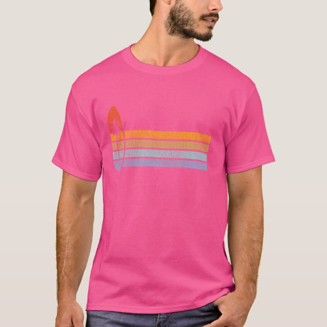 Retro Surfboard Sunset Palm Tree Beach Surfer T-Shirt (Front)