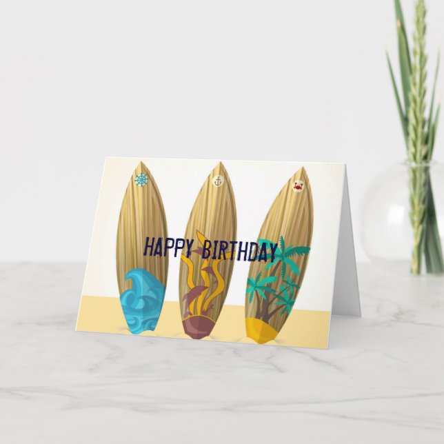 Retro Surfboard trio Summer beach birthday Card (Front)