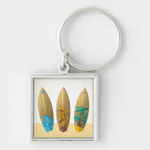 Retro surfboard trio summer beach key ring