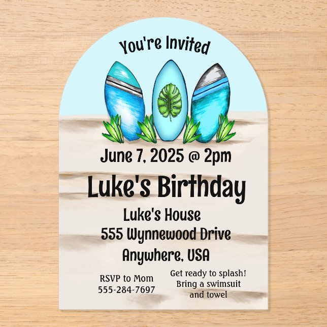 Retro Surfboards Acrylic Invitations (Front)