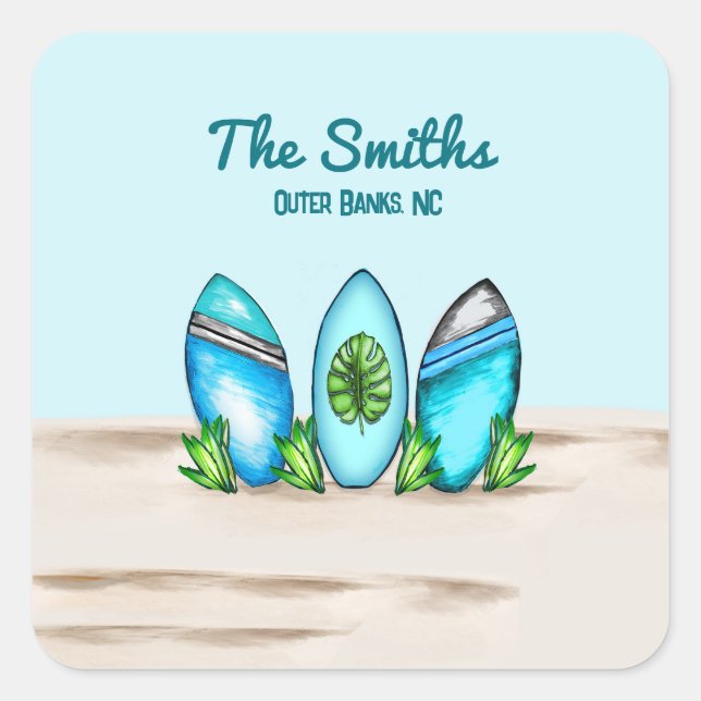 Retro Surfboards Square Sticker (Front)