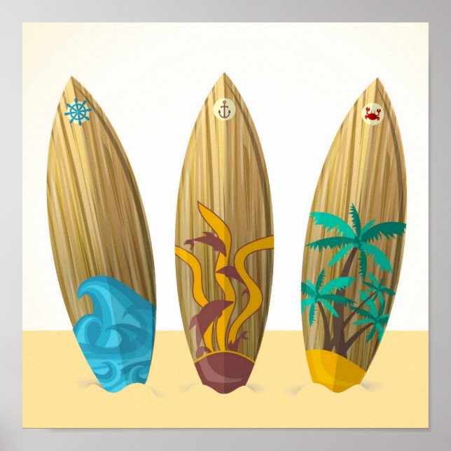Retro Surfboards Sun Surf Sand Poster (Front)