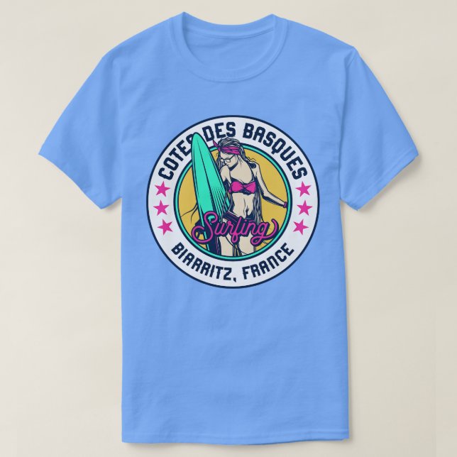 Retro Surfer Babe Badge Cotes des Basques Biarritz T-Shirt (Design Front)
