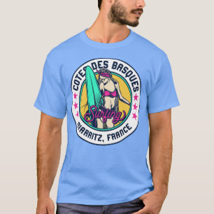Retro Surfer Babe Badge Cotes des Basques Biarritz T-Shirt