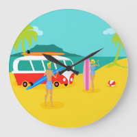 Retro Surfer Couple Acrylic Wall Clock
