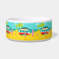 Retro Surfer Couple Ceramic Pet Bowl