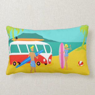 Retro Surfer Couple Lumbar Pillow
