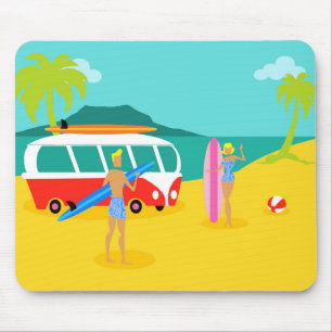 Retro Surfer Couple Mousepad