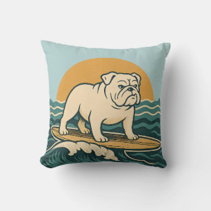 Retro Surfer Dog Art - Reversible Surfboard Print Cushion