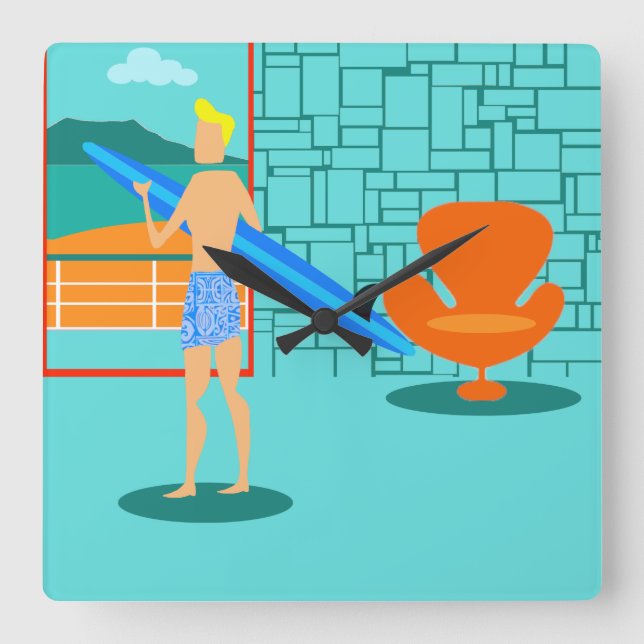 Retro Surfer Dude Acrylic Wall Clock (Front)